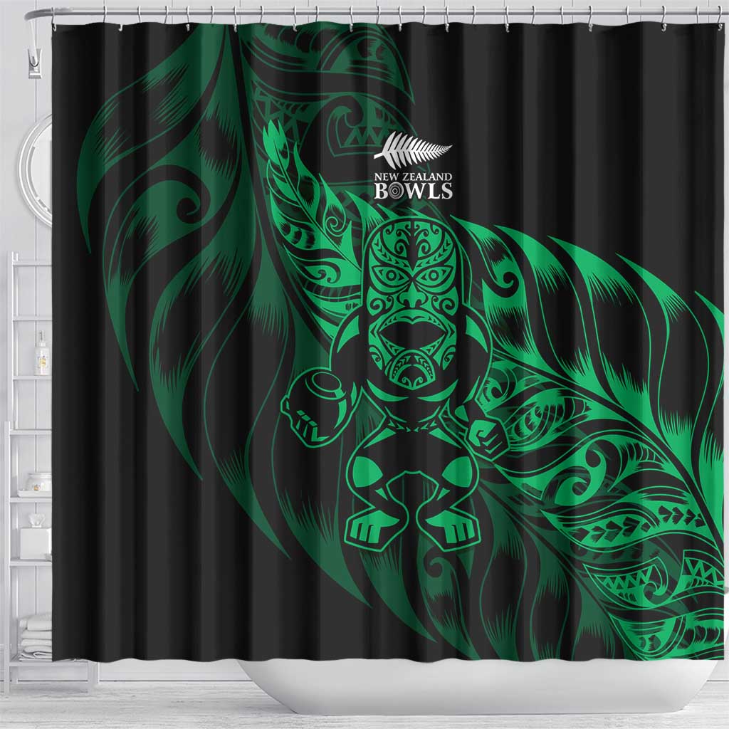 New Zealand Lawn Bowls Shower Curtain Green Maori Warrior Tribal Silver Fern - Polynesian Pride
