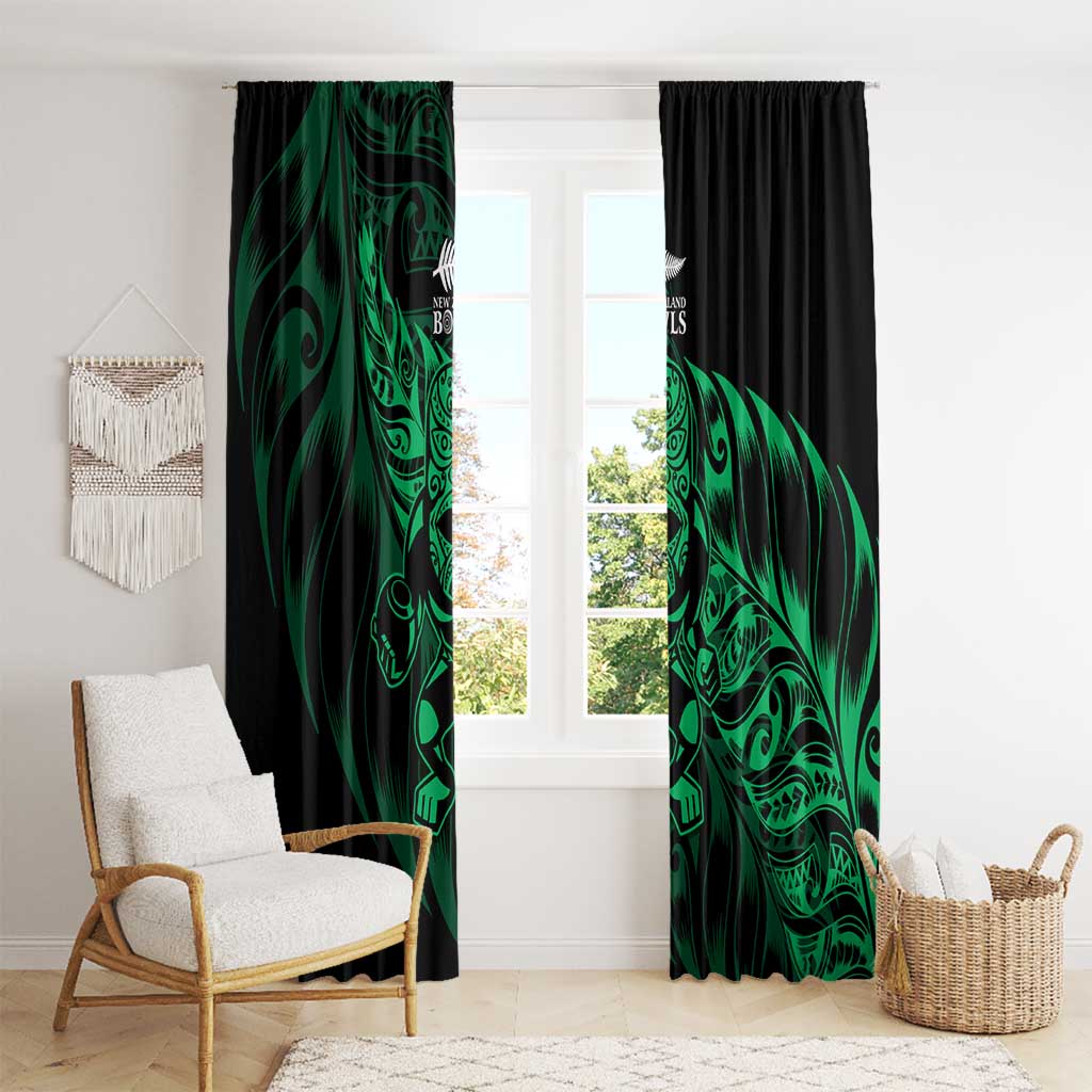 New Zealand Lawn Bowls Window Curtain Green Maori Warrior Tribal Silver Fern - Polynesian Pride