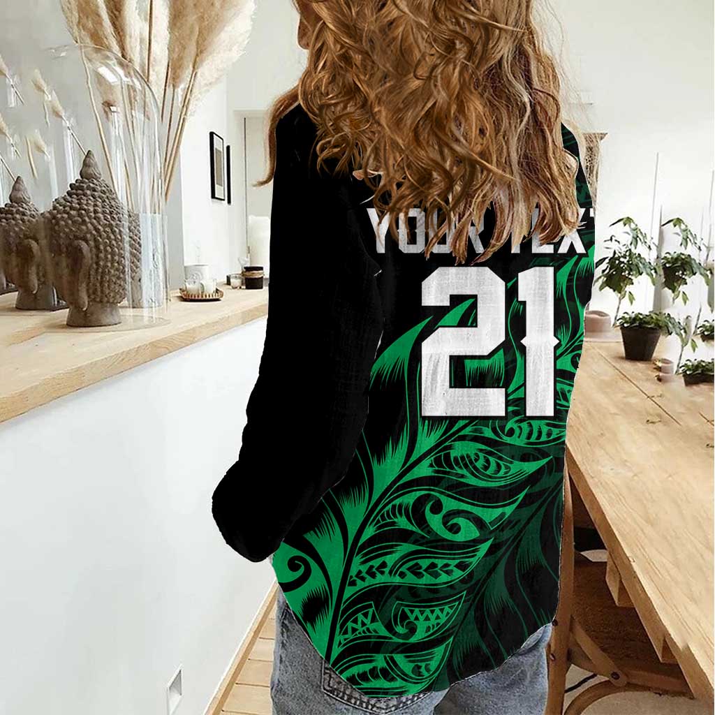 New Zealand Lawn Bowls Custom Women Casual Shirt Green Maori Warrior Tribal Silver Fern - Polynesian Pride