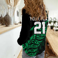 New Zealand Lawn Bowls Custom Women Casual Shirt Green Maori Warrior Tribal Silver Fern - Polynesian Pride
