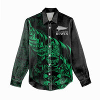 New Zealand Lawn Bowls Custom Women Casual Shirt Green Maori Warrior Tribal Silver Fern - Polynesian Pride