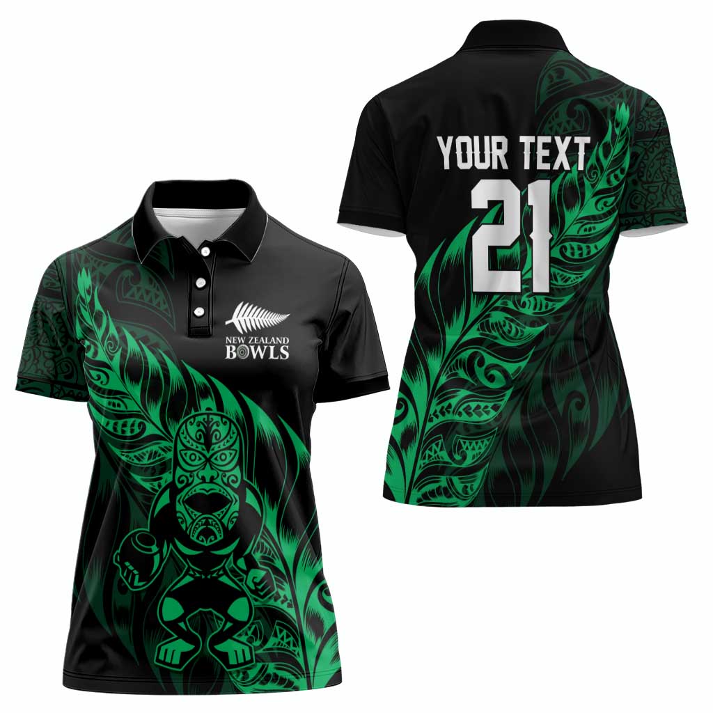 New Zealand Lawn Bowls Custom Women Polo Shirt Green Maori Warrior Tribal Silver Fern - Polynesian Pride