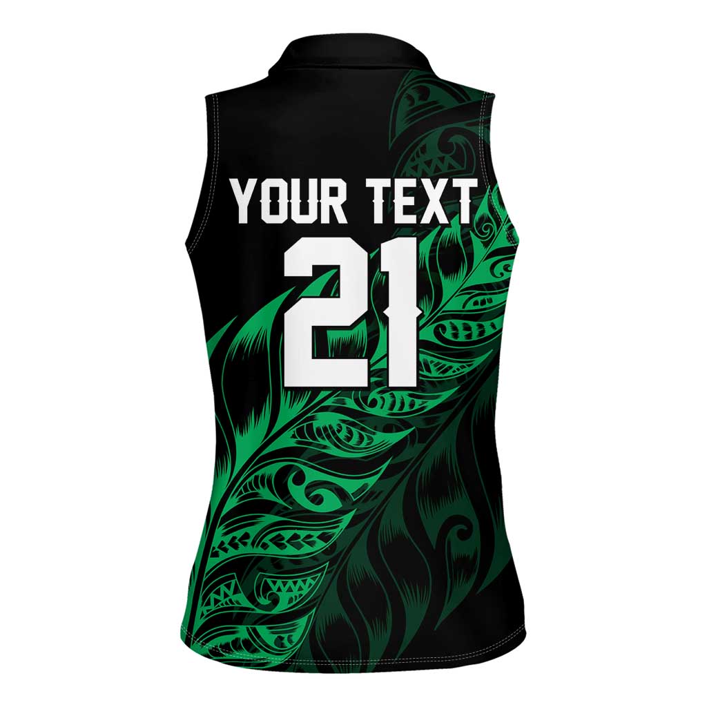New Zealand Lawn Bowls Custom Women Sleeveless Polo Shirt Green Maori Warrior Tribal Silver Fern - Polynesian Pride