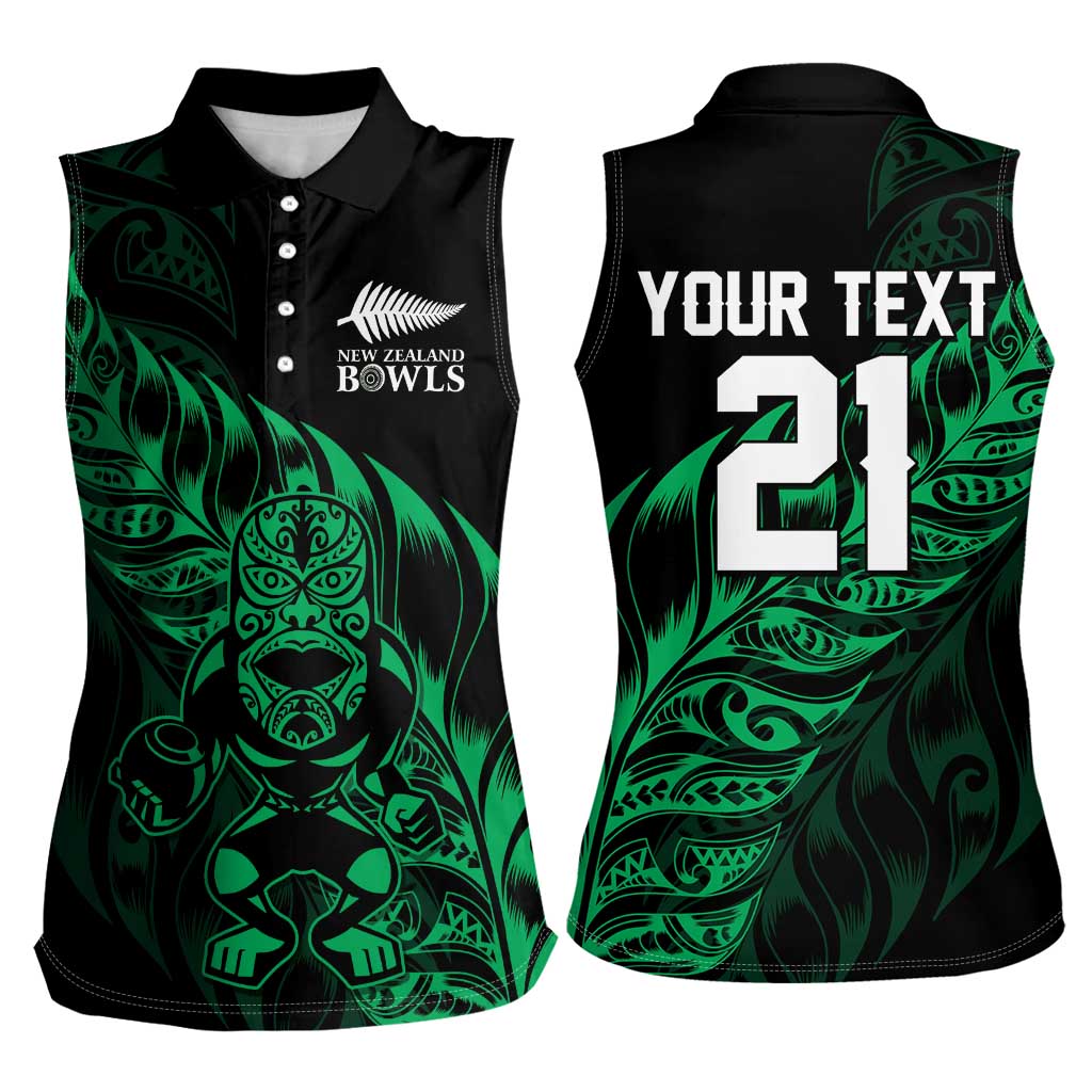 New Zealand Lawn Bowls Custom Women Sleeveless Polo Shirt Green Maori Warrior Tribal Silver Fern - Polynesian Pride