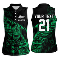 New Zealand Lawn Bowls Custom Women Sleeveless Polo Shirt Green Maori Warrior Tribal Silver Fern - Polynesian Pride