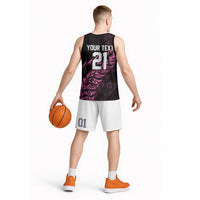 New Zealand Lawn Bowls Custom Basketball Jersey Pink Maori Warrior Tribal Silver Fern - Polynesian Pride