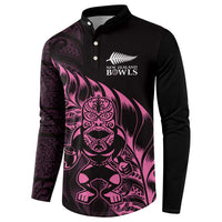 New Zealand Lawn Bowls Custom Button Sweatshirt Pink Maori Warrior Tribal Silver Fern - Polynesian Pride