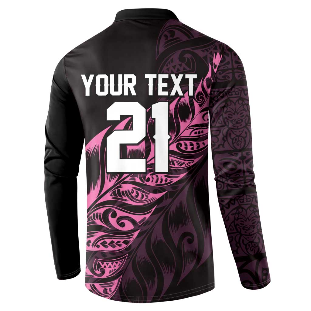 New Zealand Lawn Bowls Custom Button Sweatshirt Pink Maori Warrior Tribal Silver Fern - Polynesian Pride