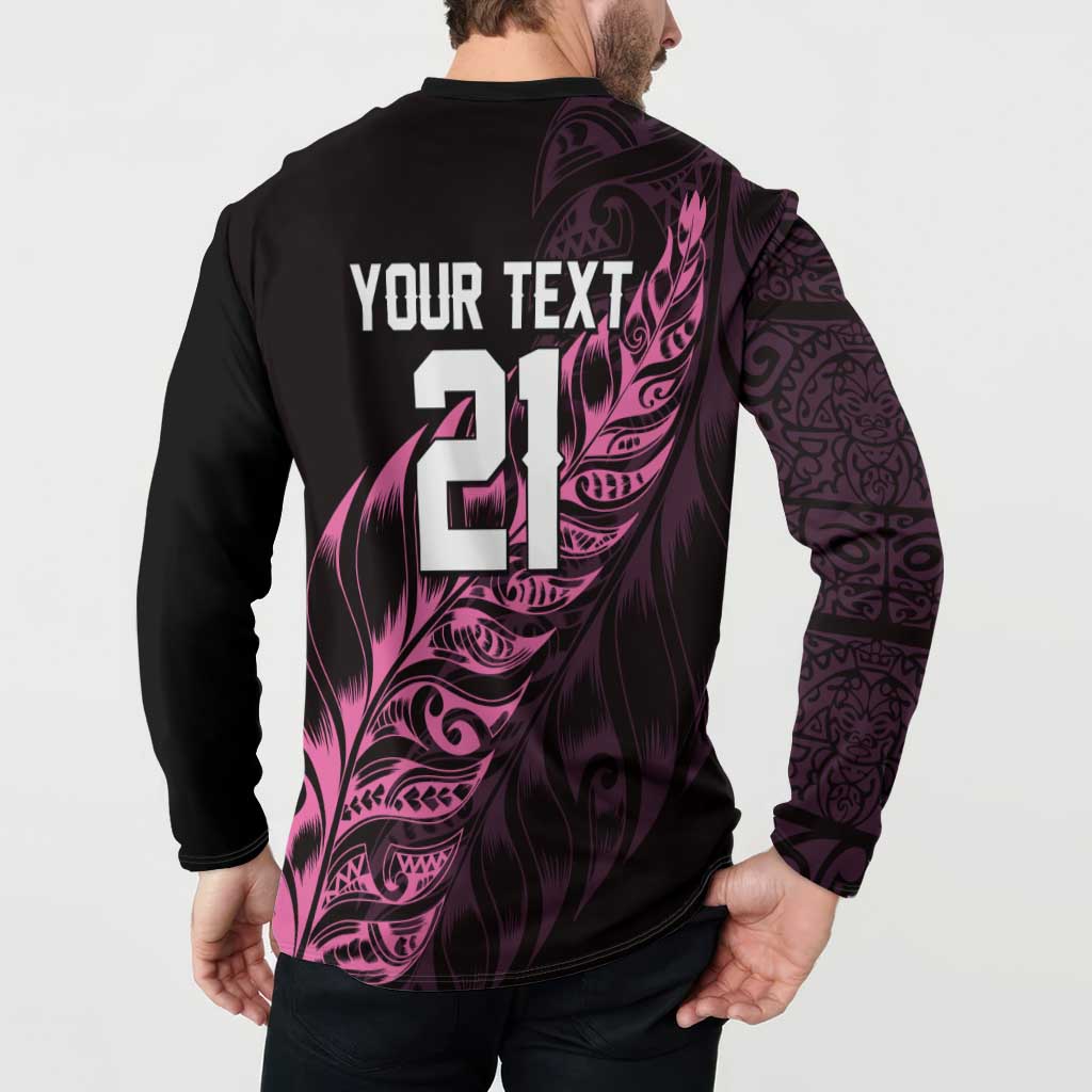 New Zealand Lawn Bowls Custom Button Sweatshirt Pink Maori Warrior Tribal Silver Fern - Polynesian Pride