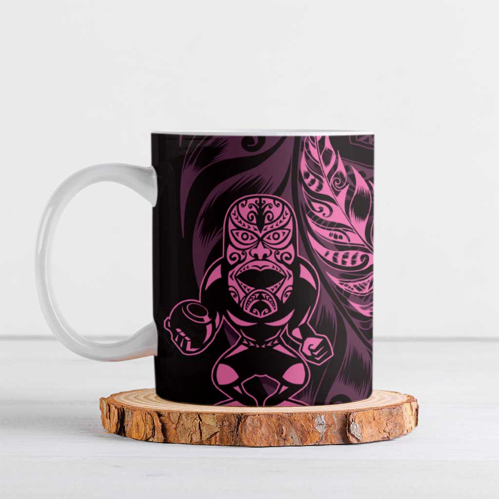 New Zealand Lawn Bowls Custom Ceramic Mug Pink Maori Warrior Tribal Silver Fern - Polynesian Pride