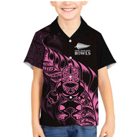 New Zealand Lawn Bowls Custom Family Matching Mermaid Dress and Hawaiian Shirt Pink Maori Warrior Tribal Silver Fern - Polynesian Pride