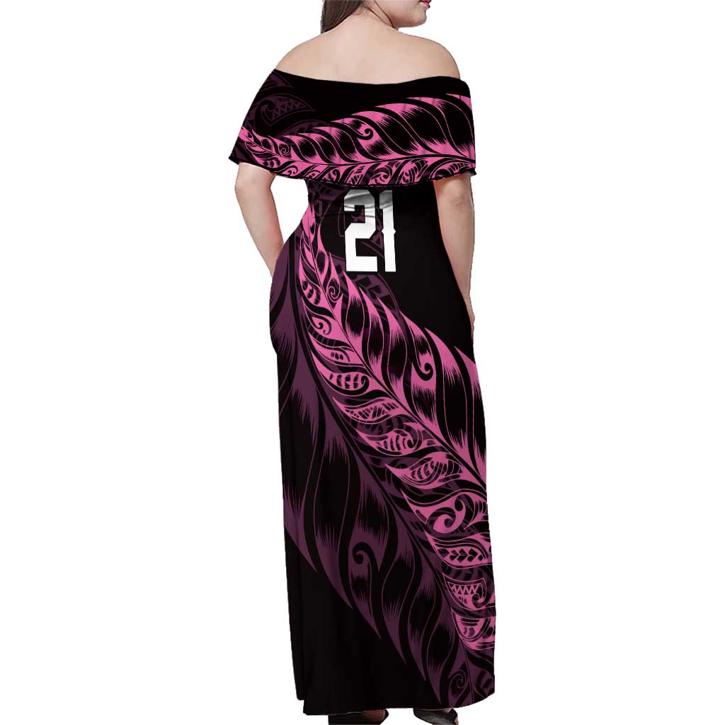 New Zealand Lawn Bowls Custom Family Matching Off Shoulder Maxi Dress and Hawaiian Shirt Pink Maori Warrior Tribal Silver Fern - Polynesian Pride