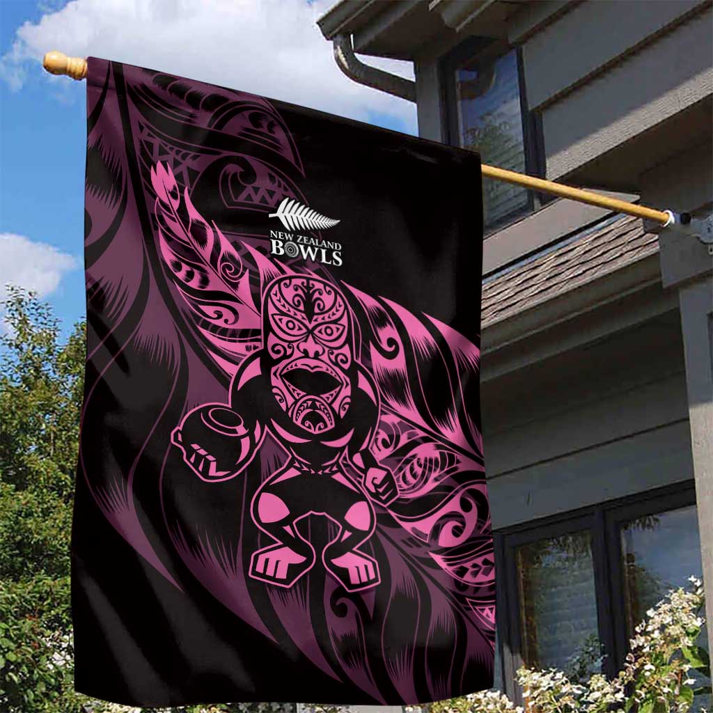 New Zealand Lawn Bowls Garden Flag Pink Maori Warrior Tribal Silver Fern - Polynesian Pride