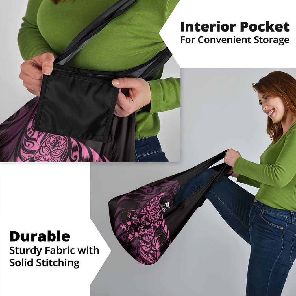 New Zealand Lawn Bowls Grocery Bag Pink Maori Warrior Tribal Silver Fern - Polynesian Pride