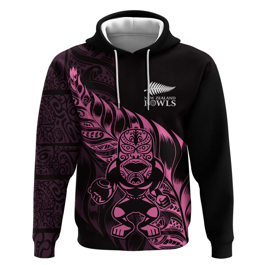 New Zealand Lawn Bowls Custom Hoodie Pink Maori Warrior Tribal Silver Fern - Polynesian Pride