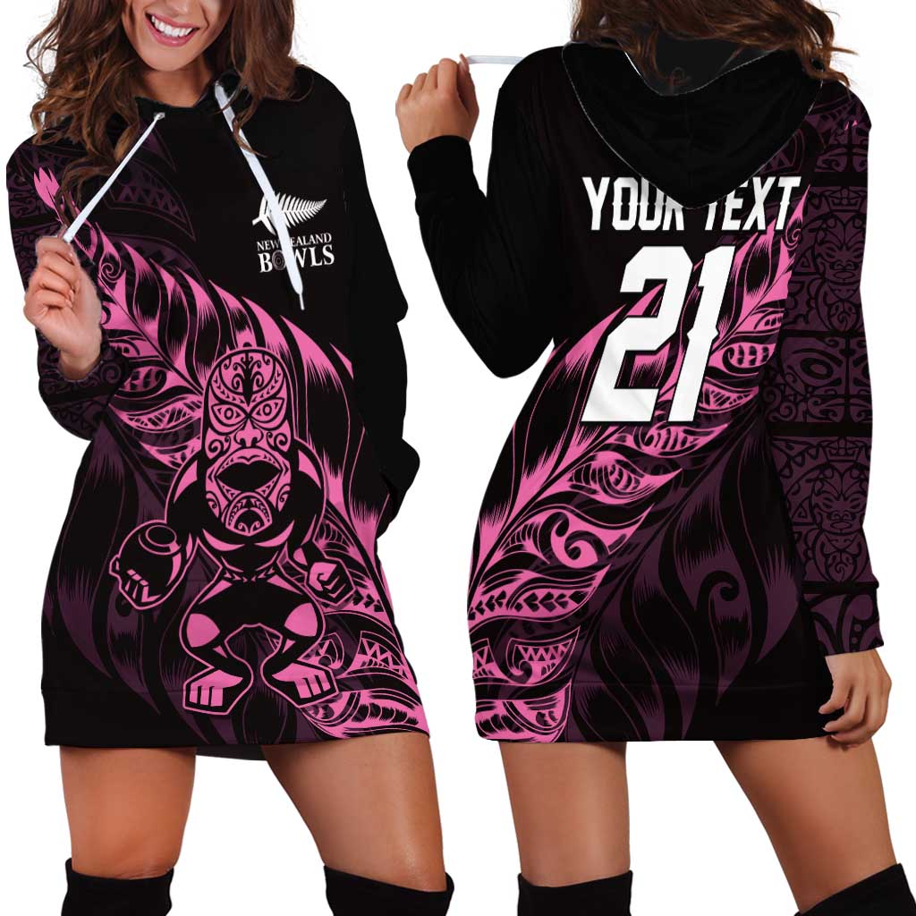 New Zealand Lawn Bowls Custom Hoodie Dress Pink Maori Warrior Tribal Silver Fern - Polynesian Pride