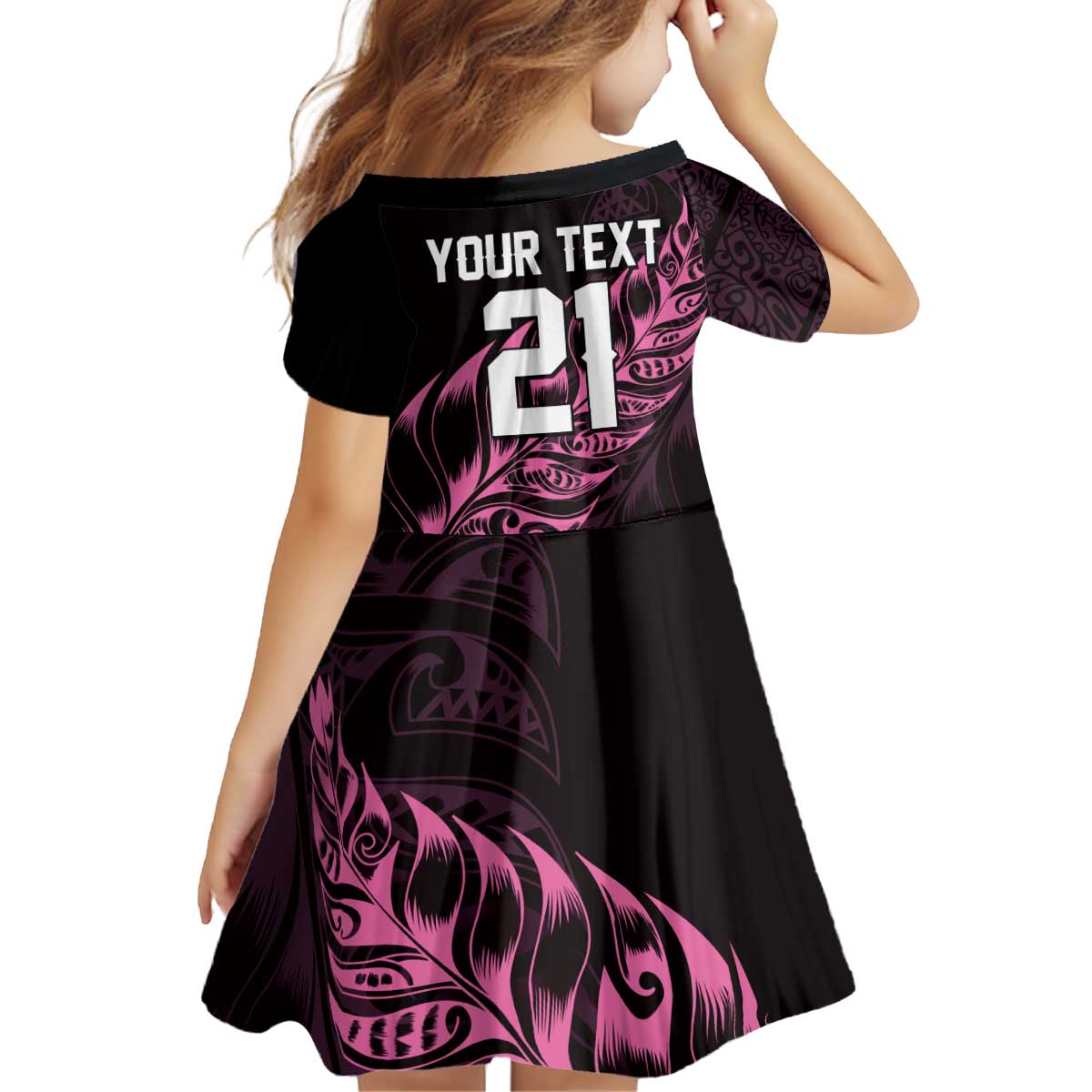 New Zealand Lawn Bowls Custom Kid Short Sleeve Dress Pink Maori Warrior Tribal Silver Fern - Polynesian Pride