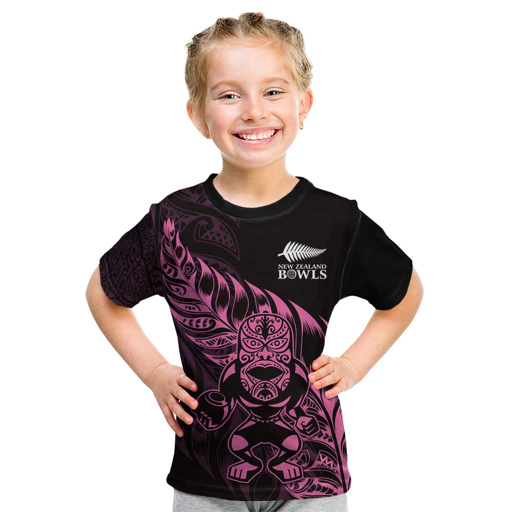 New Zealand Lawn Bowls Custom Kid T Shirt Pink Maori Warrior Tribal Silver Fern - Polynesian Pride