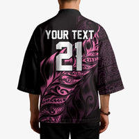 New Zealand Lawn Bowls Custom Kimono Pink Maori Warrior Tribal Silver Fern - Polynesian Pride