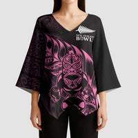 New Zealand Lawn Bowls Custom Kimono Sleeve Blouse Pink Maori Warrior Tribal Silver Fern - Polynesian Pride