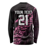 New Zealand Lawn Bowls Custom Long Sleeve Shirt Pink Maori Warrior Tribal Silver Fern - Polynesian Pride