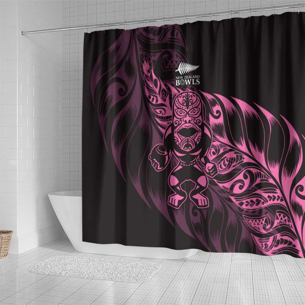 New Zealand Lawn Bowls Shower Curtain Pink Maori Warrior Tribal Silver Fern - Polynesian Pride