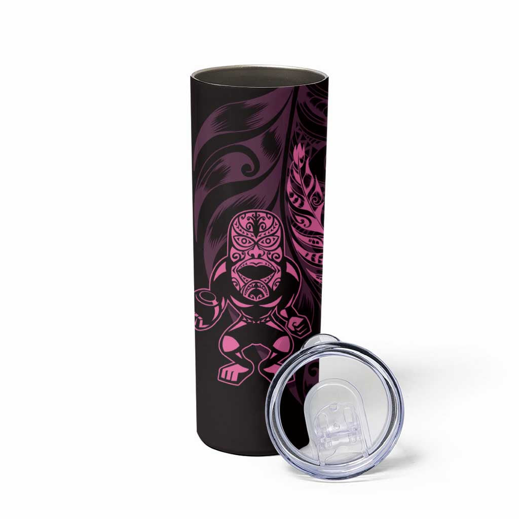 New Zealand Lawn Bowls Custom Skinny Tumbler Pink Maori Warrior Tribal Silver Fern - Polynesian Pride