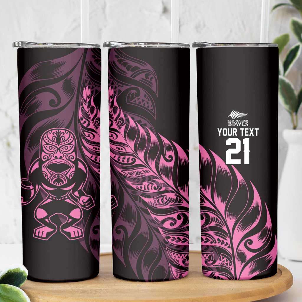 New Zealand Lawn Bowls Custom Skinny Tumbler Pink Maori Warrior Tribal Silver Fern - Polynesian Pride