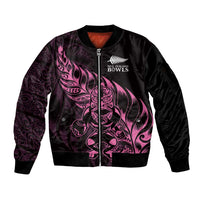 New Zealand Lawn Bowls Custom Sleeve Zip Bomber Jacket Pink Maori Warrior Tribal Silver Fern - Polynesian Pride