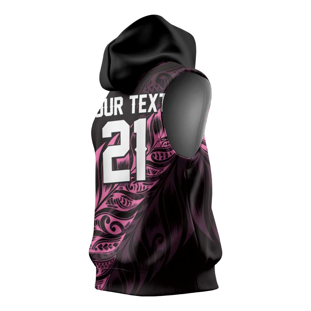 New Zealand Lawn Bowls Custom Sleeveless Hoodie Pink Maori Warrior Tribal Silver Fern - Polynesian Pride