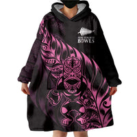 New Zealand Lawn Bowls Custom Wearable Blanket Hoodie Pink Maori Warrior Tribal Silver Fern - Polynesian Pride