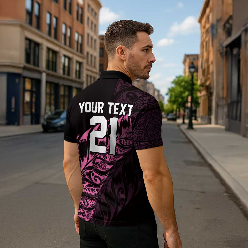 New Zealand Lawn Bowls Custom Zipper Polo Shirt Pink Maori Warrior Tribal Silver Fern - Polynesian Pride