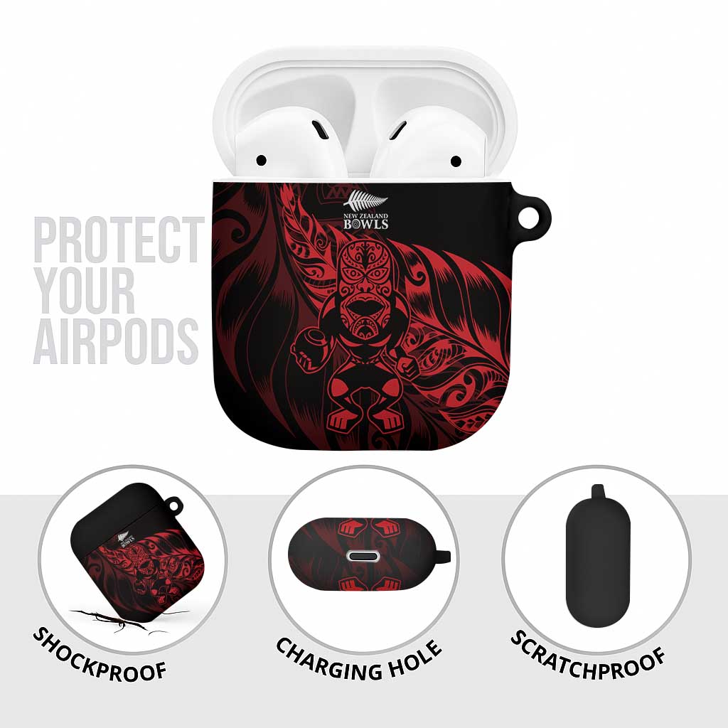 New Zealand Lawn Bowls AirPods Case Red Maori Warrior Tribal Silver Fern - Polynesian Pride