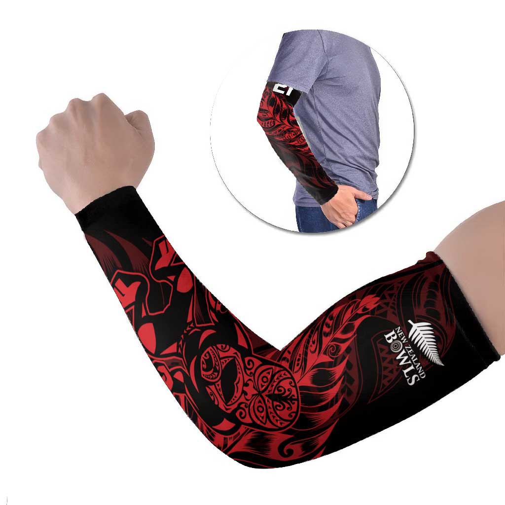 New Zealand Lawn Bowls Custom Arm Sleeves Red Maori Warrior Tribal Silver Fern - Polynesian Pride