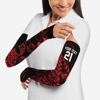New Zealand Lawn Bowls Custom Arm Sleeves Red Maori Warrior Tribal Silver Fern - Polynesian Pride