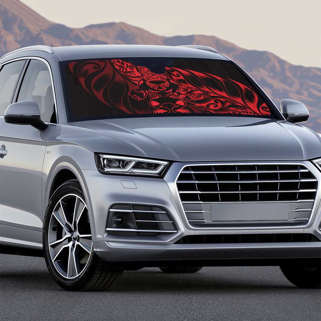 New Zealand Lawn Bowls Auto Sun Shade Red Maori Warrior Tribal Silver Fern - Polynesian Pride