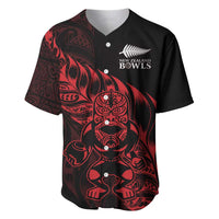 New Zealand Lawn Bowls Custom Baseball Jersey Red Maori Warrior Tribal Silver Fern - Polynesian Pride