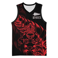 New Zealand Lawn Bowls Custom Basketball Jersey Red Maori Warrior Tribal Silver Fern - Polynesian Pride