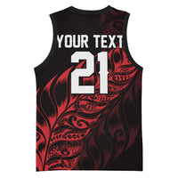 New Zealand Lawn Bowls Custom Basketball Jersey Red Maori Warrior Tribal Silver Fern - Polynesian Pride