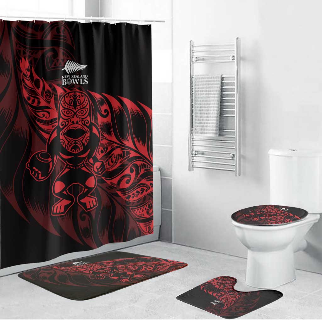 New Zealand Lawn Bowls Bathroom Set Red Maori Warrior Tribal Silver Fern - Polynesian Pride
