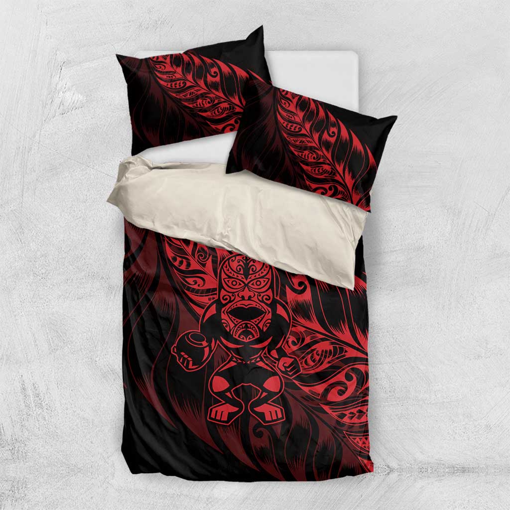 New Zealand Lawn Bowls Bedding Set Red Maori Warrior Tribal Silver Fern - Polynesian Pride