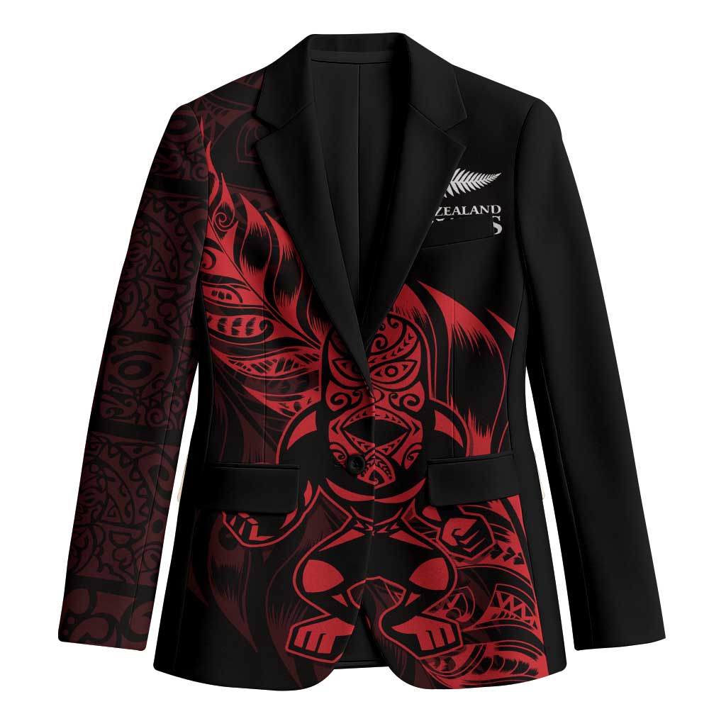 New Zealand Lawn Bowls Custom Blazer Red Maori Warrior Tribal Silver Fern - Polynesian Pride