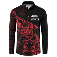 New Zealand Lawn Bowls Custom Button Sweatshirt Red Maori Warrior Tribal Silver Fern - Polynesian Pride