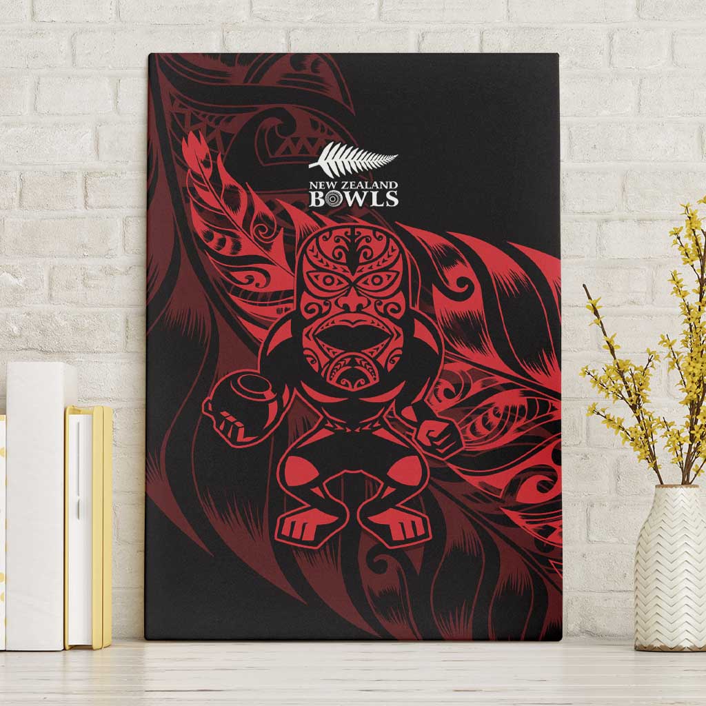 New Zealand Lawn Bowls Canvas Wall Art Red Maori Warrior Tribal Silver Fern - Polynesian Pride