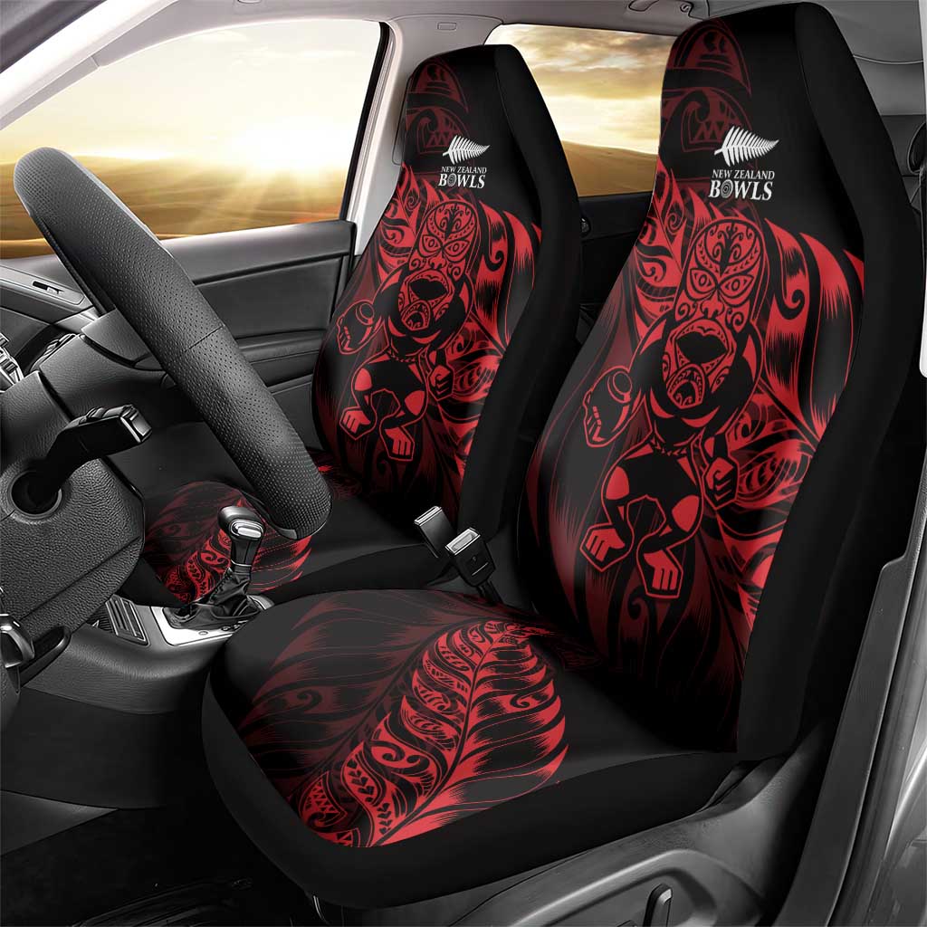 New Zealand Lawn Bowls Car Seat Cover Red Maori Warrior Tribal Silver Fern - Polynesian Pride