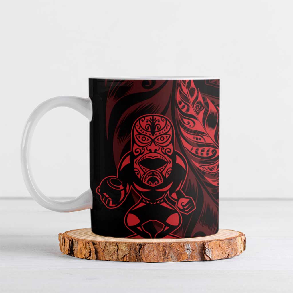 New Zealand Lawn Bowls Custom Ceramic Mug Red Maori Warrior Tribal Silver Fern - Polynesian Pride