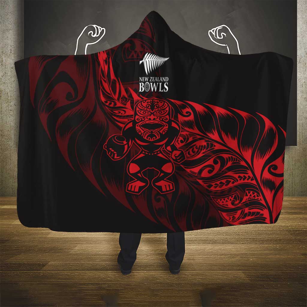 New Zealand Lawn Bowls Hooded Blanket Red Maori Warrior Tribal Silver Fern - Polynesian Pride
