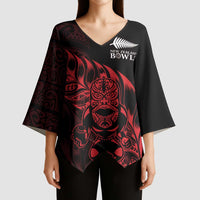 New Zealand Lawn Bowls Custom Kimono Sleeve Blouse Red Maori Warrior Tribal Silver Fern - Polynesian Pride
