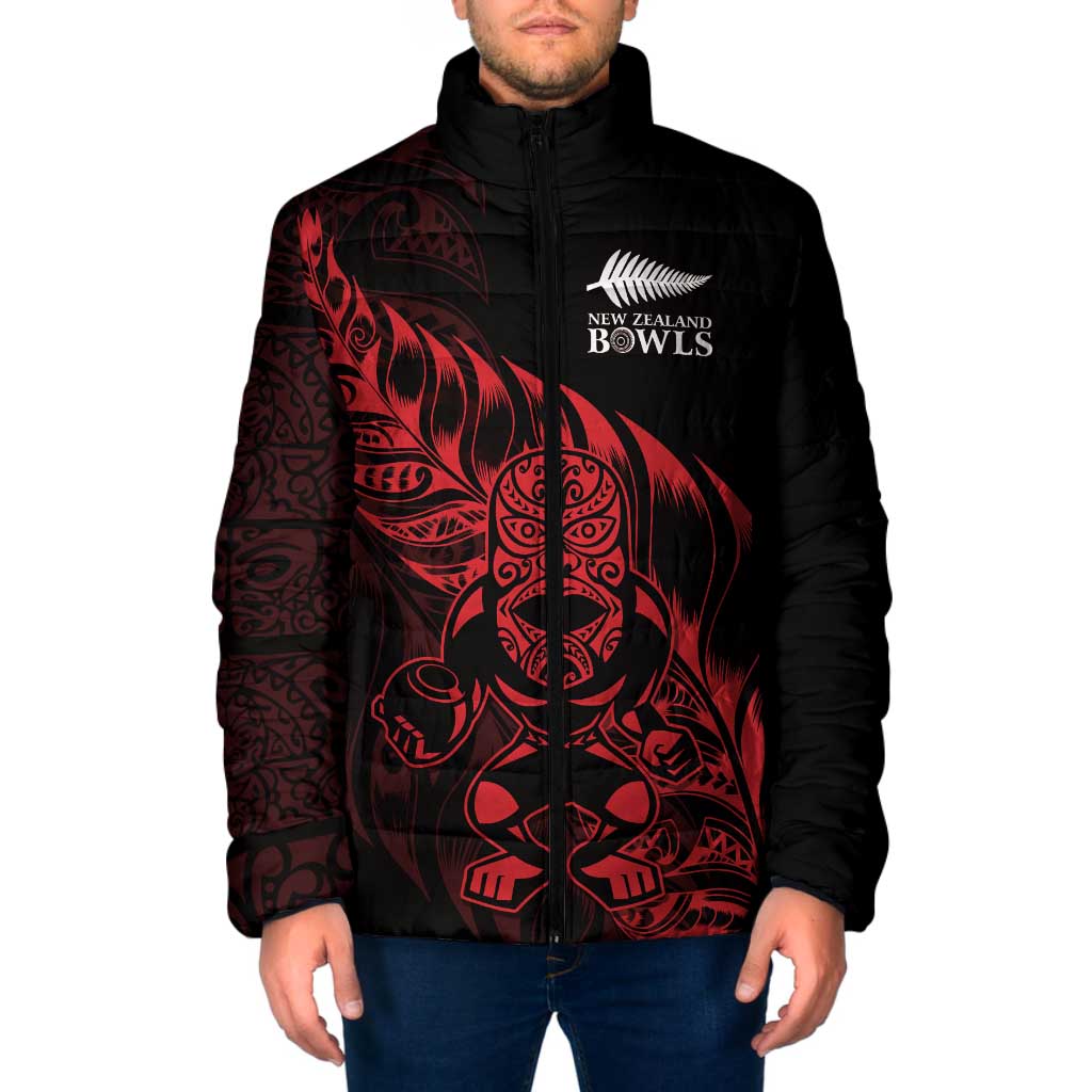 New Zealand Lawn Bowls Custom Padded Jacket Red Maori Warrior Tribal Silver Fern - Polynesian Pride