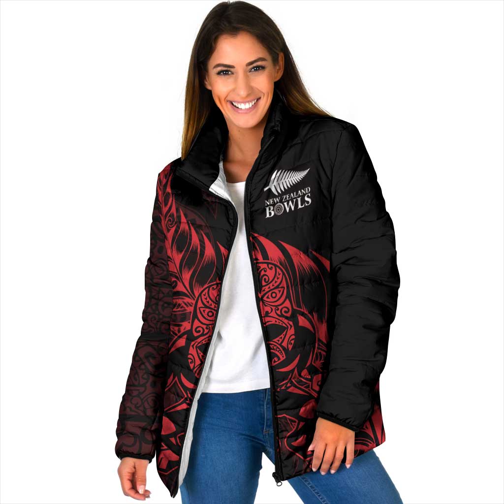 New Zealand Lawn Bowls Custom Padded Jacket Red Maori Warrior Tribal Silver Fern - Polynesian Pride